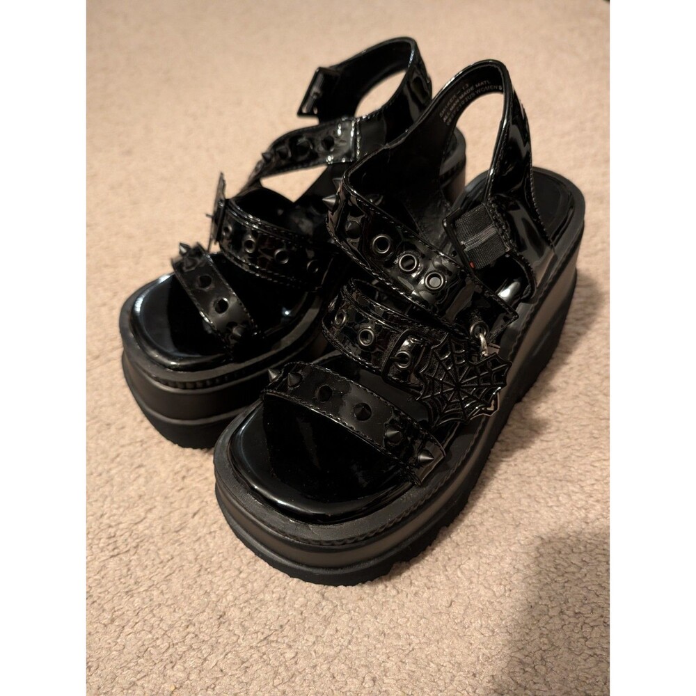 Demonia Shaker 13  black platform wedge sandals size 6 new